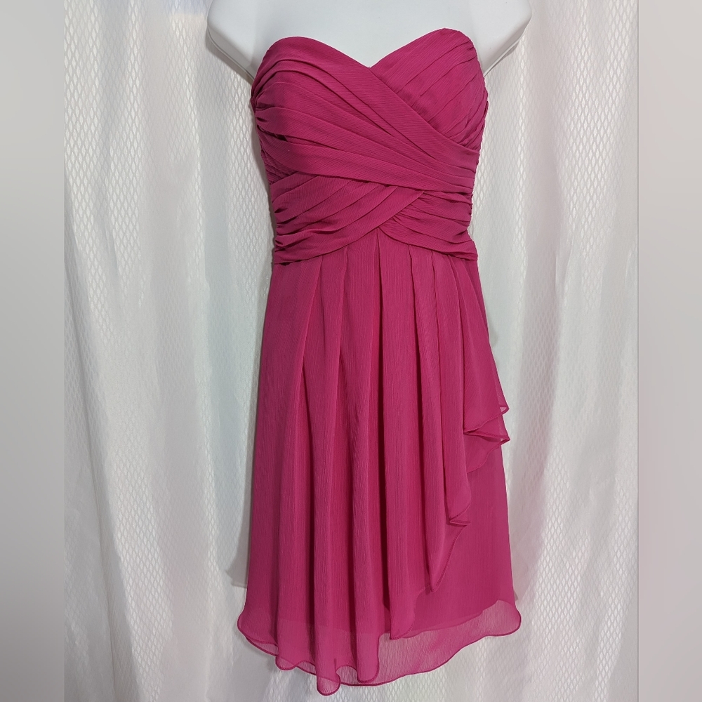 David 's Bridal Strapless Formal/Bridesmaid Dress, Raspberry, Size 2